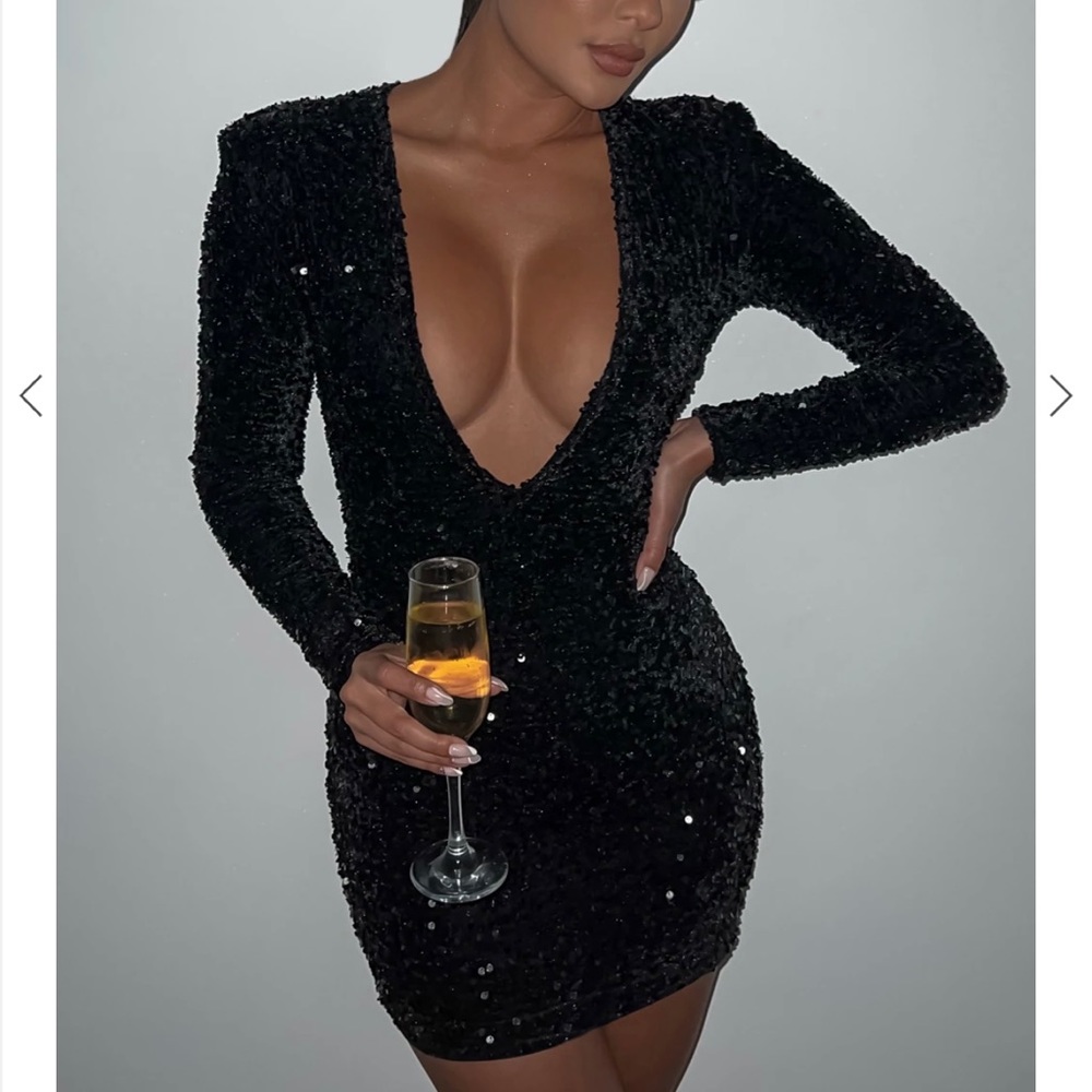 Black sequin mini dress NYE dress